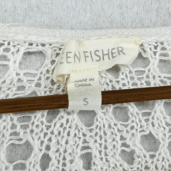 EILEEN FISHER Sweater S Crochet Open Round Neck Pullover Boho White - Picture 5 of 14